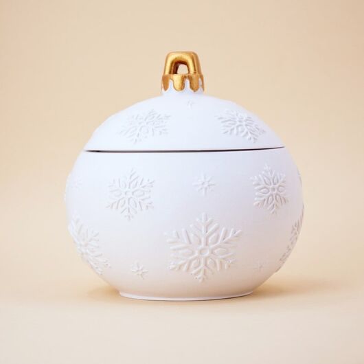 Candle pot Christmas tree ball white and gold. Volume ➤ 100 ml, Color: White