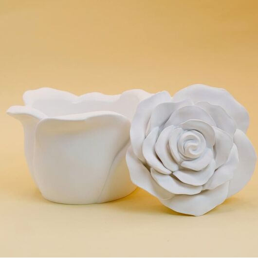 Гипсовое кашпо «Роза» для свечей ➤ Белый ➤ Объем - 120 мл, Цвет: Белый
