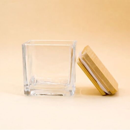 Квадратный стакан с деревянной крышкой для свечей - объем - 130 мл, фото 3