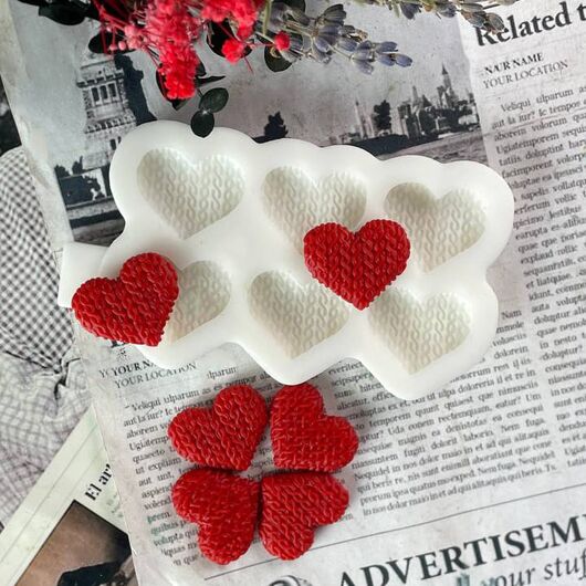 Silicone mold for candles - Knitted Hearts