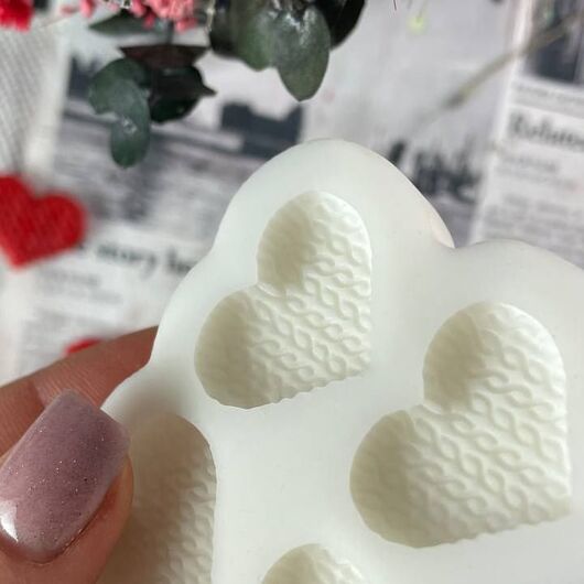 Silicone mold for candles - Knitted Hearts, 3 image